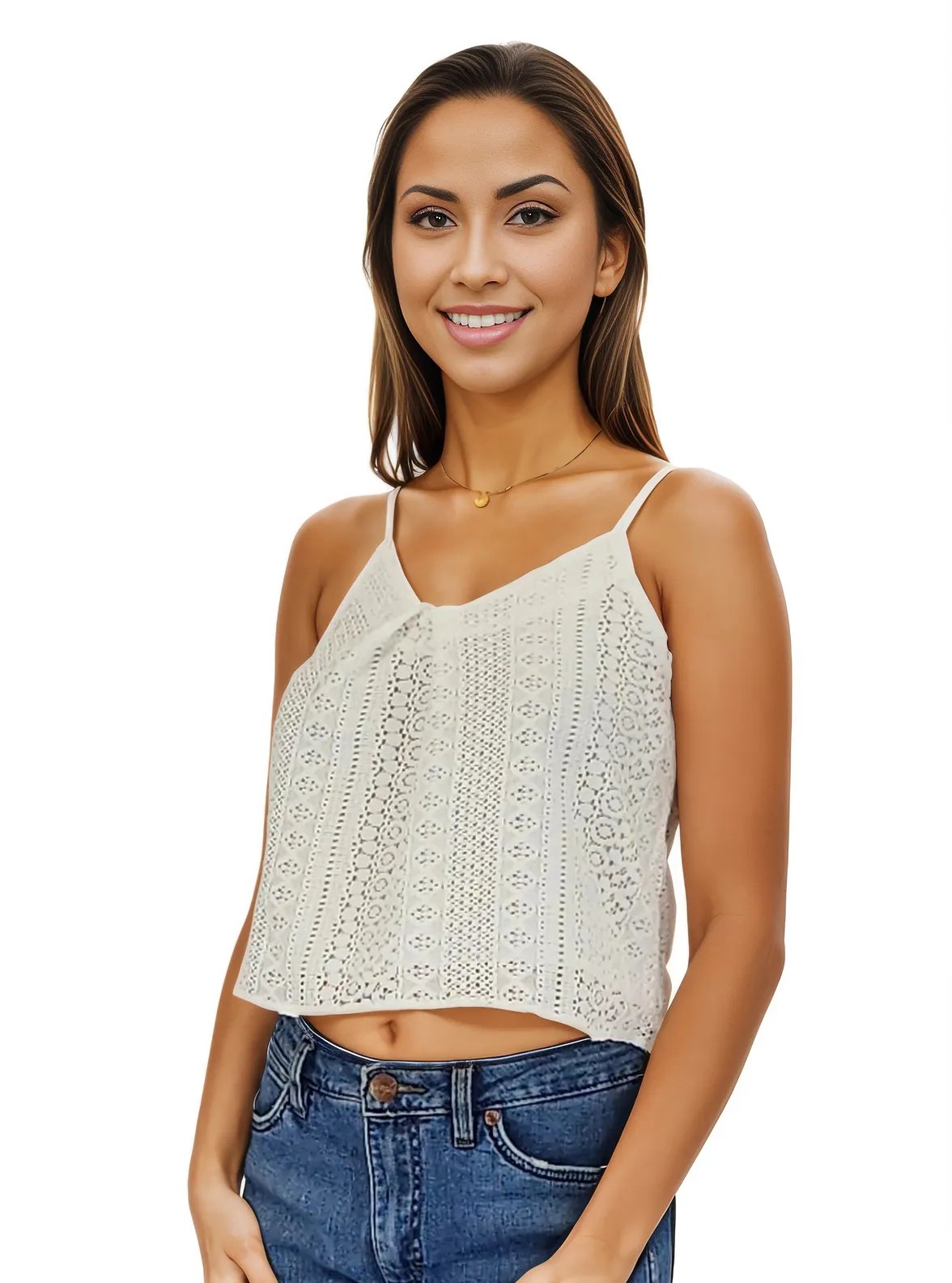 White 100% Cotton Cropped Tank Top – Adjustable Straps | Tenku Designs Style B - Tenku Designs