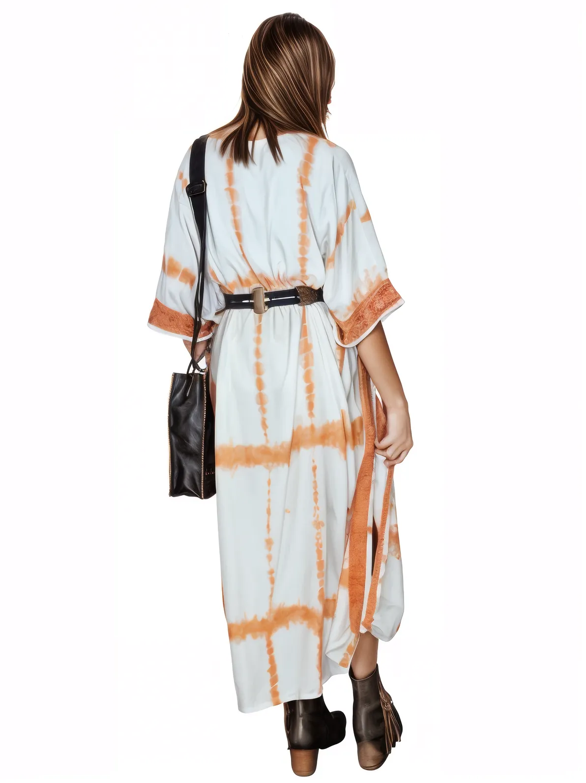 White/Orange Hand - Dyed Tie - Dye Maxi Kaftan Dress – Boho Chic, Flowy and Comfortable - Tenku Designs