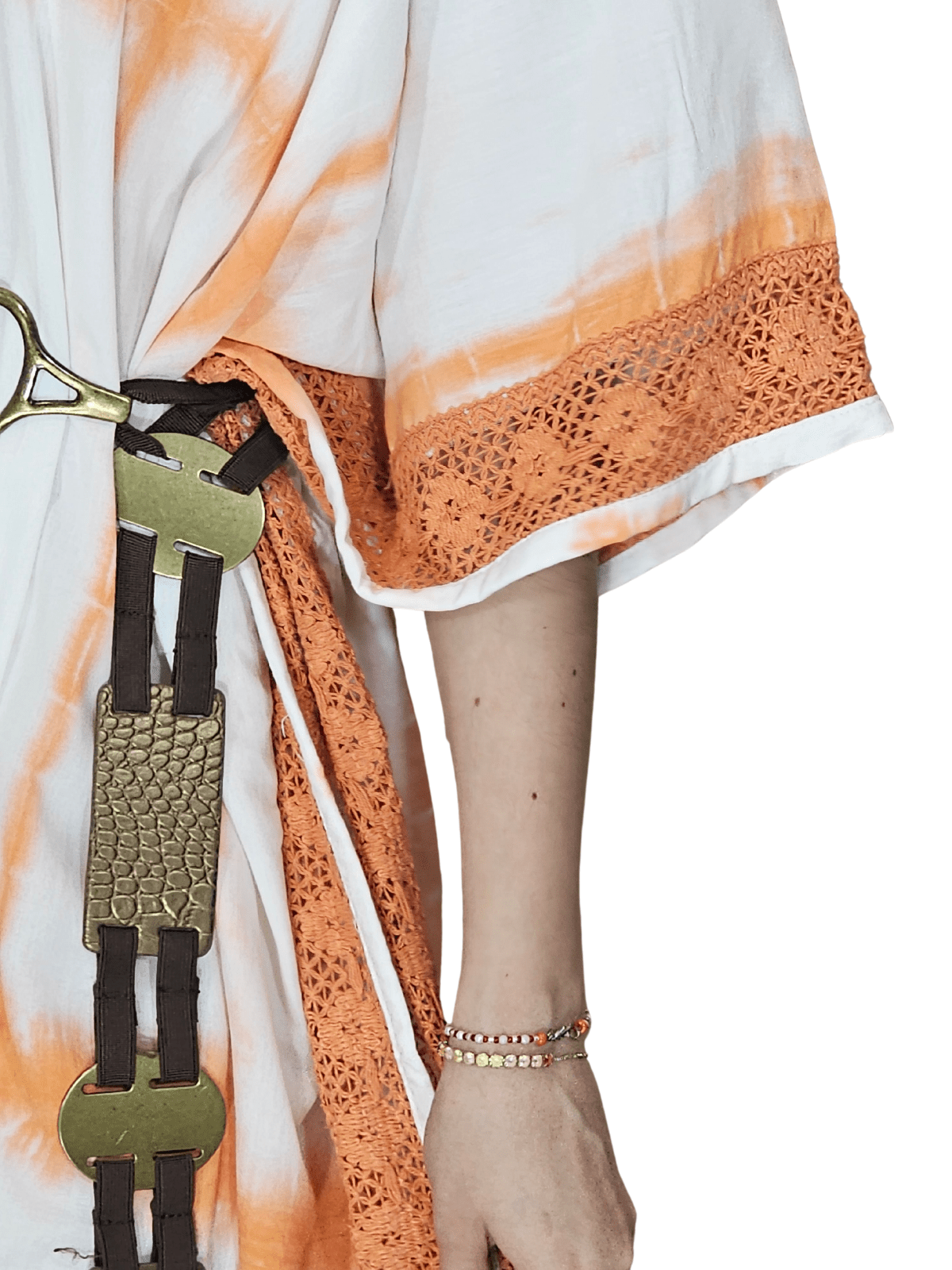 White/Orange Hand - Dyed Tie - Dye Maxi Kaftan Dress – Boho Chic, Flowy and Comfortable - Tenku Designs