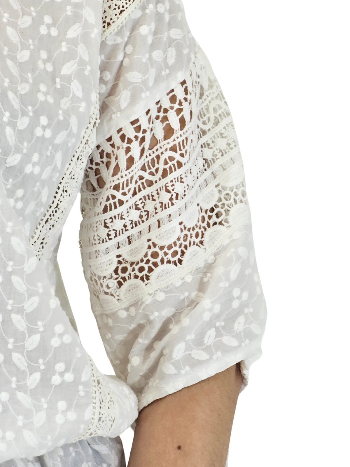 Woman's lace detail 100% Cotton White Top - Tenku Designs