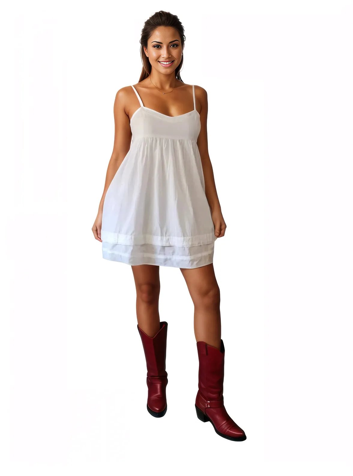 Woman's sleeveless 100% Cotton White dress - Tenku Designs