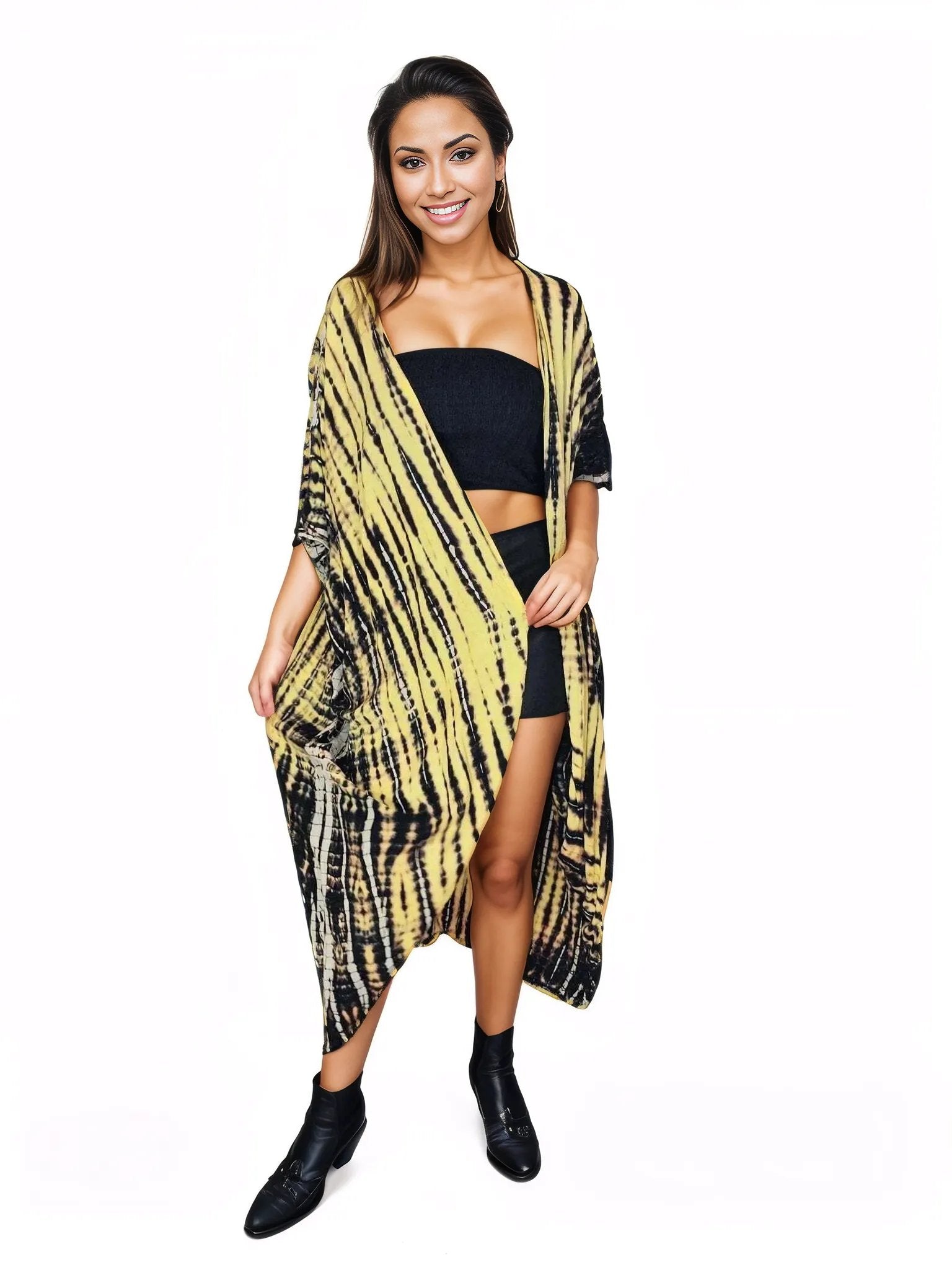 Yellow/Black Boho Tie - Dye Cardigan | Cozy & Chic - Tenku Designs
