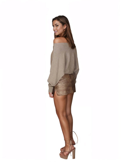 Handcrafted Lambskin Leather Round Mini Skirt Gold