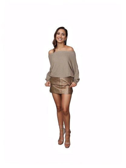 Handcrafted Lambskin Leather Round Mini Skirt Gold