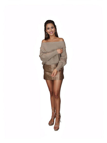 Handcrafted Lambskin Leather Round Mini Skirt Gold