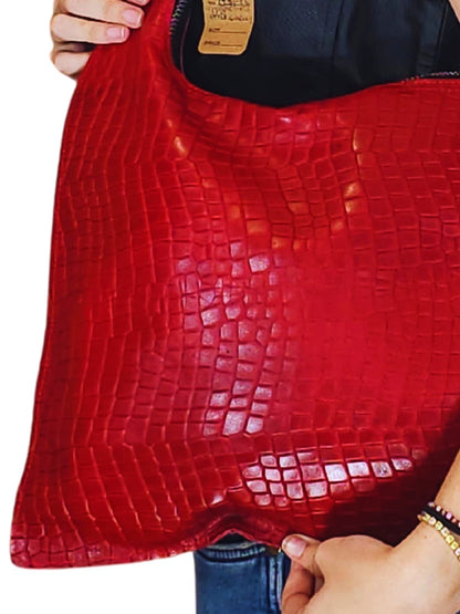 G Bag Crocodile Embossed Red - Tenku Designs