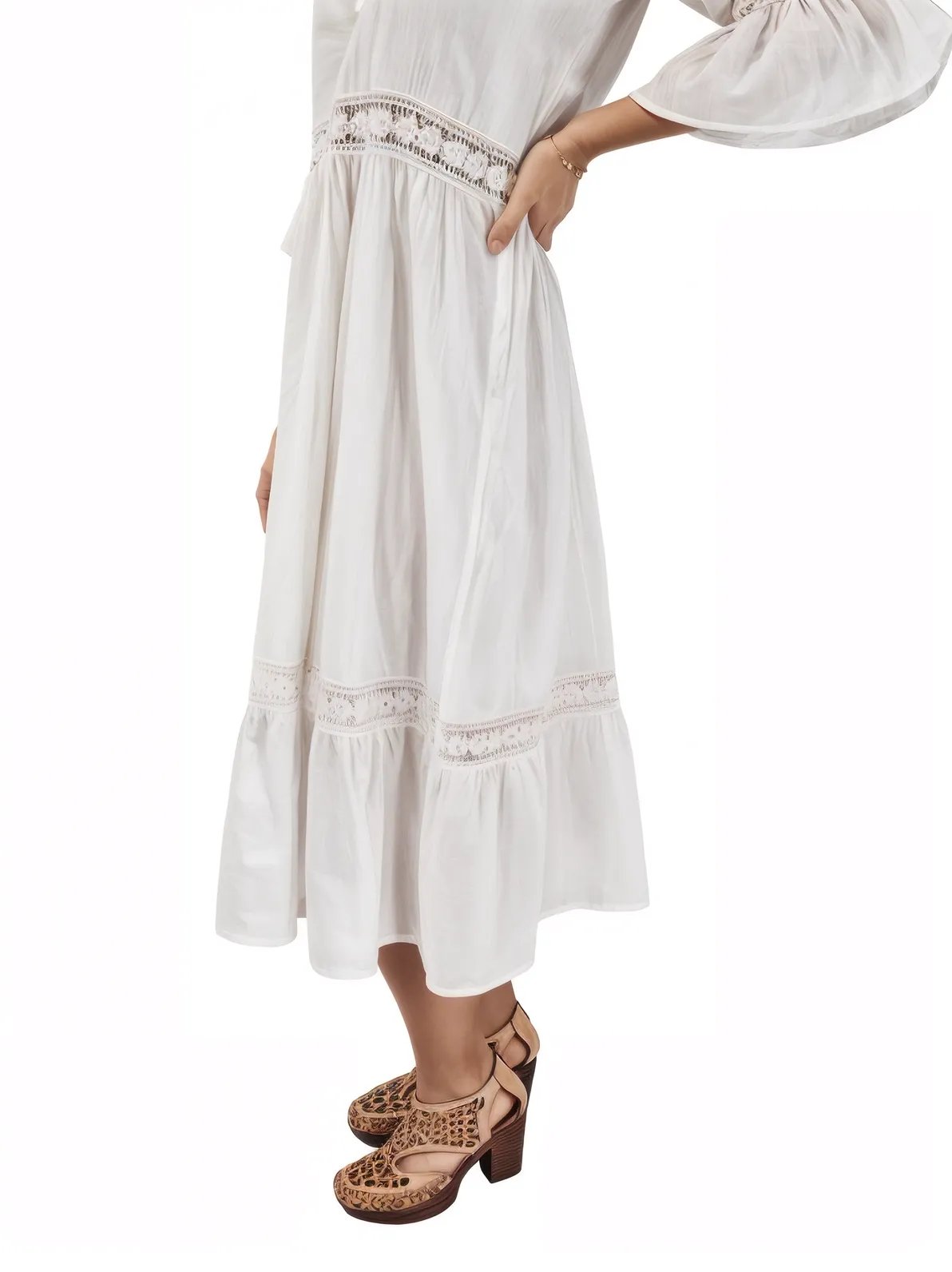 Lace detail Dress 100% Cotton White - Tenku Designs