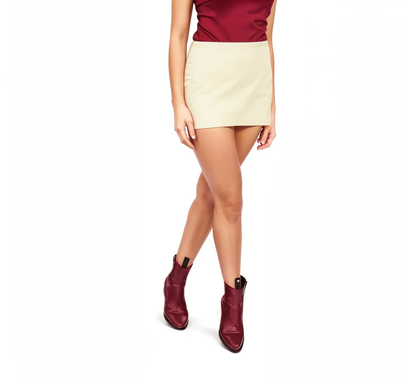 Leather Round Mini Skirt Bone - Tenku Designs